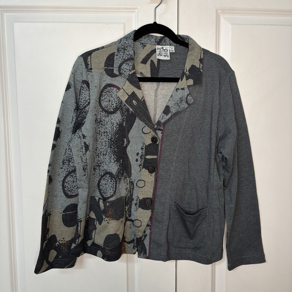 Parsley & Sage Blazer Womens M Abstract Lagenlook Artsy Art to Wear Gray